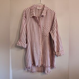Umgee Striped Coastal Grandma Boho Beachy Gauze Button Up Shirt Swimsuit Coverup